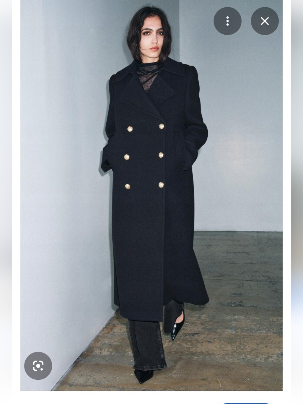 Zara Women's Long Navy Wool Sweater Coat with Brass Buttons Double Breast
